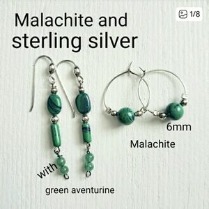2 Pair Malachite And Sterling Silver Earrings